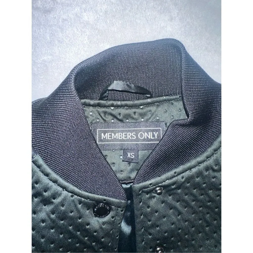 Members Only XS cropped jacket black and green varsity